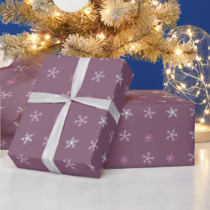 Bruin Roze Wit Sneeuwvlokken Paarse Kerstmis Cadeaupapier