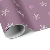 Bruin Roze Wit Sneeuwvlokken Paarse Kerstmis Cadeaupapier (Rol Hoek)