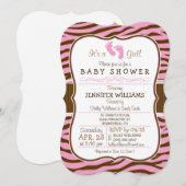 Bruin, Roze Zebra Stripes Baby shower Kaart (Voorkant / Achterkant)