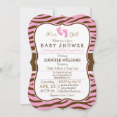 Bruin, Roze Zebra Stripes Baby shower Kaart (Voorkant)