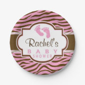 Bruin, Roze Zebra Stripes Baby shower Papieren Bordje (Voorkant)
