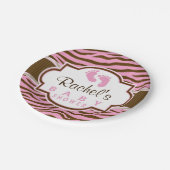 Bruin, Roze Zebra Stripes Baby shower Papieren Bordje (Gekanteld)