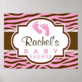 Bruin, Roze Zebra Stripes Baby shower Poster (Voorkant)