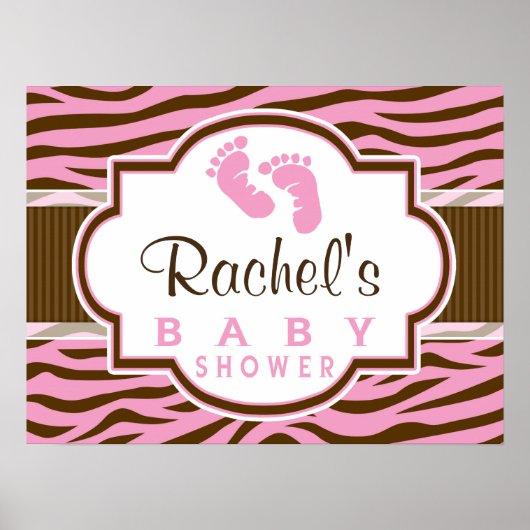 Bruin, Roze Zebra Stripes Baby shower Poster (Voorkant)