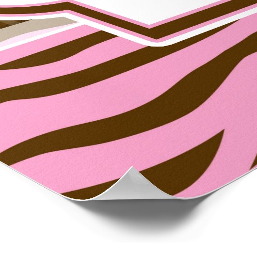 Bruin, Roze Zebra Stripes Baby shower Poster (Hoek)