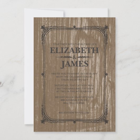 Bruin Rustic Barn Wood Wedding Invitations Kaart (Voorkant)