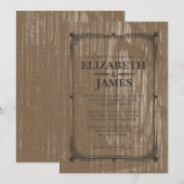Bruin Rustic Barn Wood Wedding Invitations Kaart (Voorkant / Achterkant)