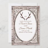 Bruin Rustic Deer Antlers White Wood Uitnodiging (Voorkant)
