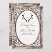 Bruin Rustic Deer Antlers White Wood Uitnodiging (Voorkant / Achterkant)