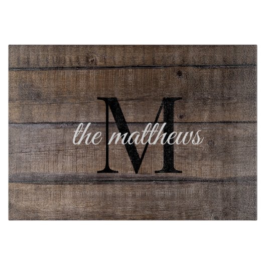 Bruin Rustic Farmhouse Barn Wood Monogram Snijplank (Voorkant)