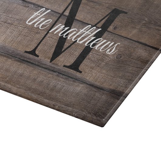 Bruin Rustic Farmhouse Barn Wood Monogram Snijplank (Hoek)
