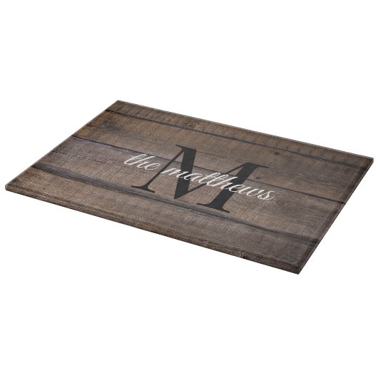 Bruin Rustic Farmhouse Barn Wood Monogram Snijplank (Hoek)