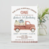 Bruin Rustic Little Pumpkin Truck, 1ste verjaardag Kaart (Staand voorkant)