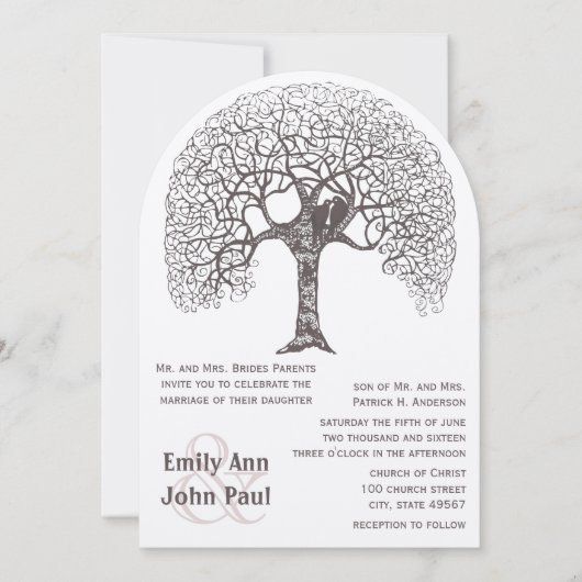 Bruin Rustic Tree Love Bird Wedland Wedding Kaart (Voorkant)