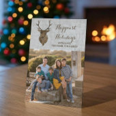Bruin Rustic Waterverf Deer Holiday Foto Flat Feestdagenkaart