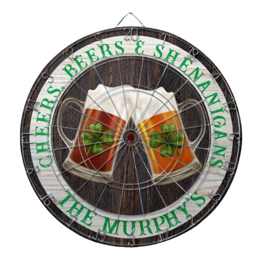 Bruin Rustic Wood Cheers Beers Shenanigans Irish Dartbord (Voorkant)