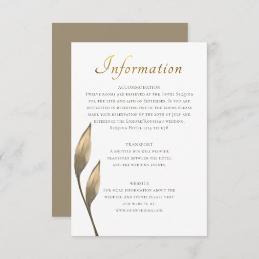 Bruin rustiek blad goud script gast informatie informatiekaartje (Voorkant / Achterkant)
