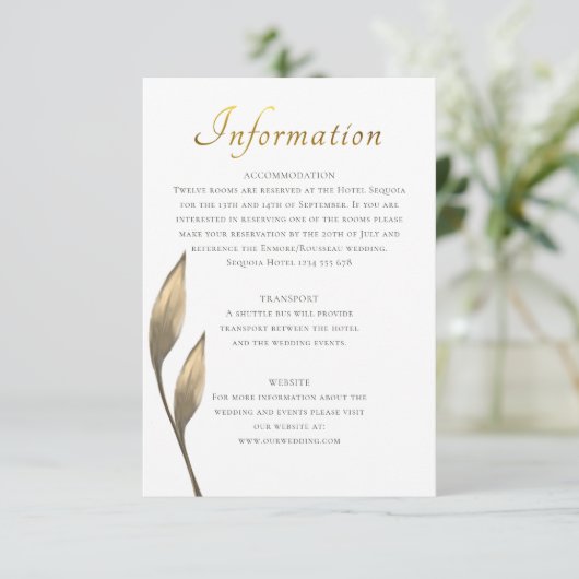 Bruin rustiek blad goud script gast informatie informatiekaartje (Staand voorkant)