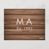 Bruin rustiek boho naam toevoegen letter jaar datu briefkaart (Achterkant)