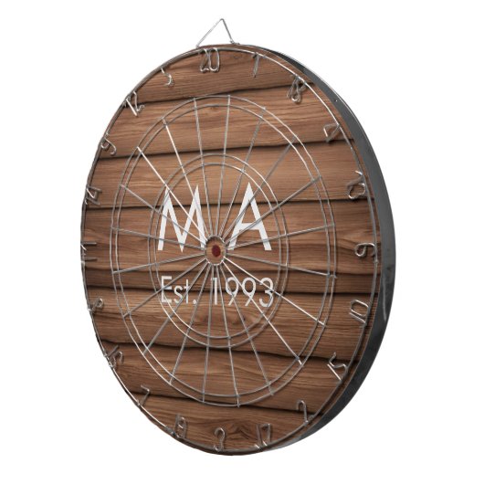 Bruin rustiek boho naam toevoegen letter jaar datu dartbord (Voorkant Rechts)