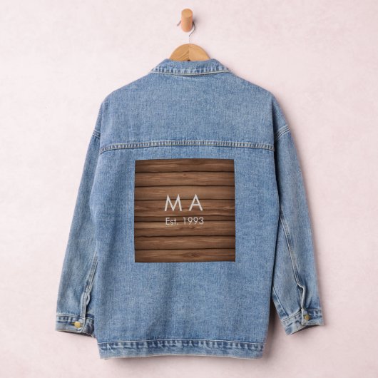 Bruin rustiek boho naam toevoegen letter jaar datu denim jacket (Hangar)