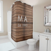 Bruin rustiek boho naam toevoegen letter jaar datu douchegordijn (In situ)