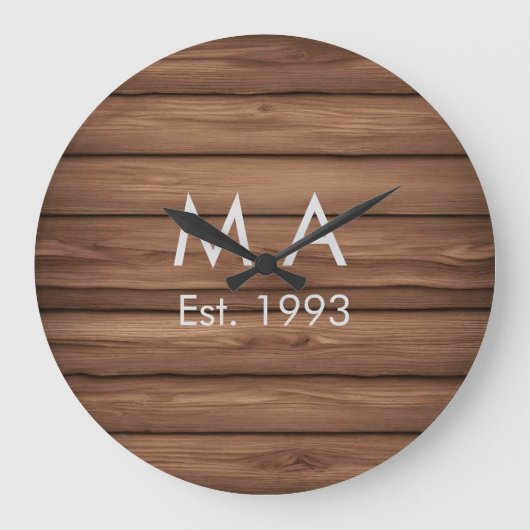 Bruin rustiek boho naam toevoegen letter jaar datu grote klok (Voorkant)