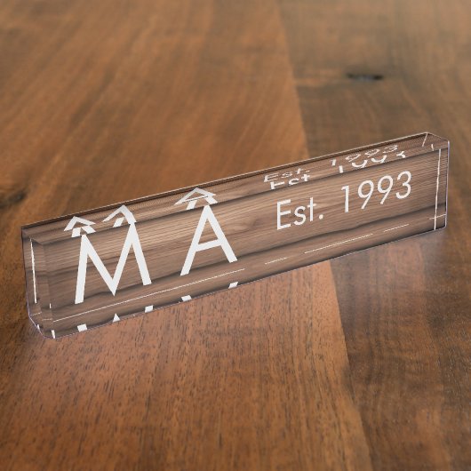 Bruin rustiek boho naam toevoegen letter jaar datu naambordje (Zijkant)