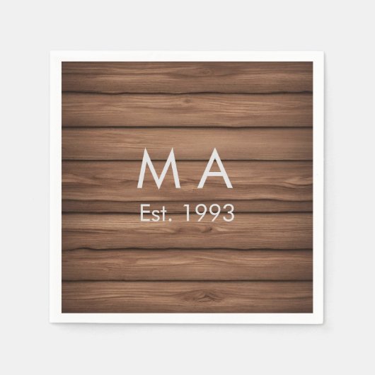 Bruin rustiek boho naam toevoegen letter jaar datu servet (Voorkant)