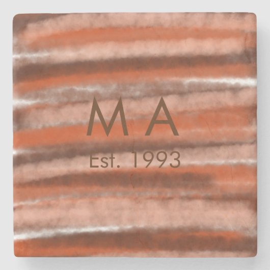 Bruin rustiek boho naam toevoegen letter jaar datu stenen onderzetter (Voorkant)