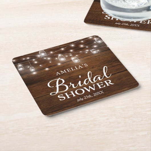 Bruin Rustiek Hout Mason Jars Lights Vrijgezellenf Kartonnen Onderzetters (Schuin)