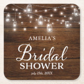 Bruin Rustiek Hout Mason Jars Lights Vrijgezellenf Kartonnen Onderzetters (Voorkant)