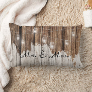 Bruin Rustiek Hout met verlichte aanpasbare tekst Kussen