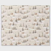 Bruin Rustiek Kerstmis Winter Village Cadeaupapier (Vlak)