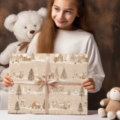 Bruin Rustiek Kerstmis Winter Village Cadeaupapier