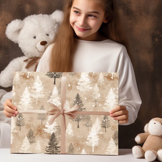 Bruin Rustiek Kerstmis Winter Village Cadeaupapier