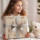 Bruin Rustiek Kerstmis Winter Village Cadeaupapier