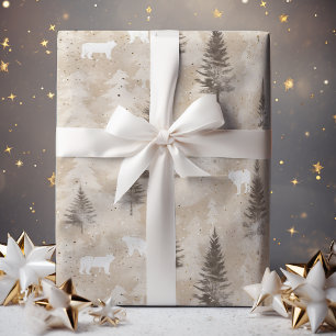 Bruin rustiek Kerstwinter Beer Cadeaupapier