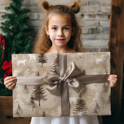 Bruin rustiek Kerstwinter Beer Cadeaupapier