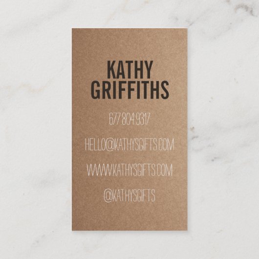 Bruin Rustiek kraftpapier papier diy handgemaakt k Visitekaartje (Achterkant)