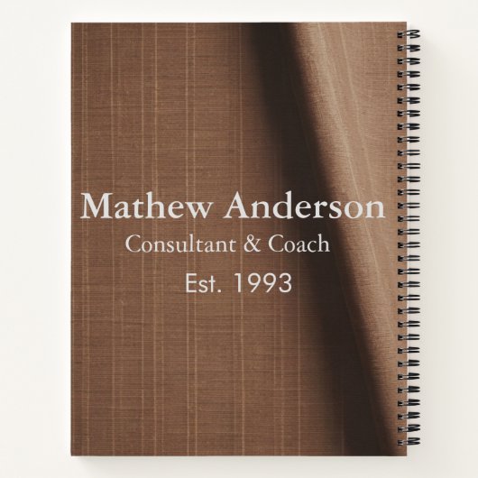 Bruin rustiek linnen beige  bedrukt voeg naam toe notitieboek (Achterkant)