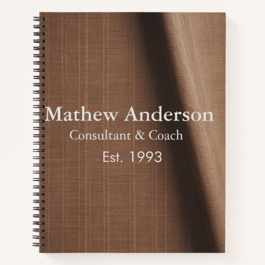 Bruin rustiek linnen beige  bedrukt voeg naam toe notitieboek (Voorkant)