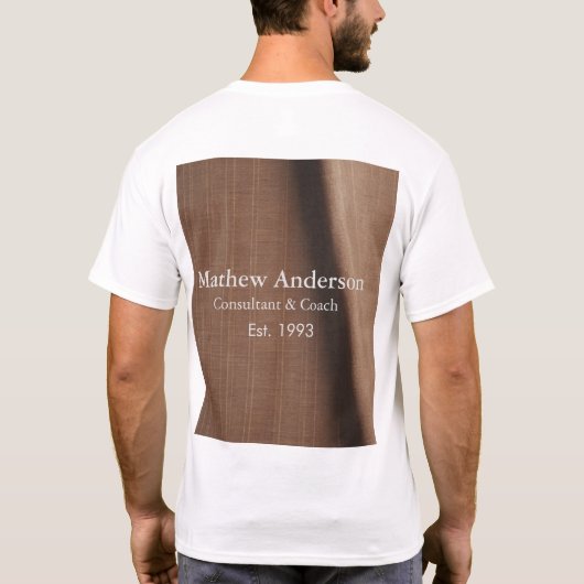 Bruin rustiek linnen beige  bedrukt voeg naam toe t-shirt (Achterkant)