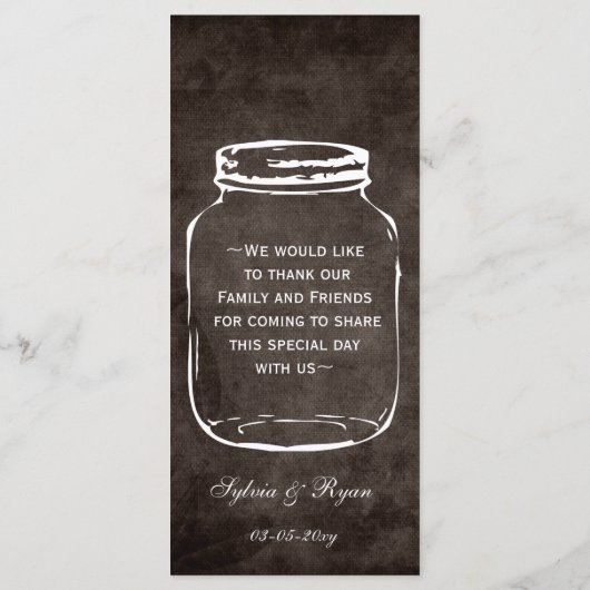Bruin rustiek Mason Jar bruiloft menu (Achterkant)