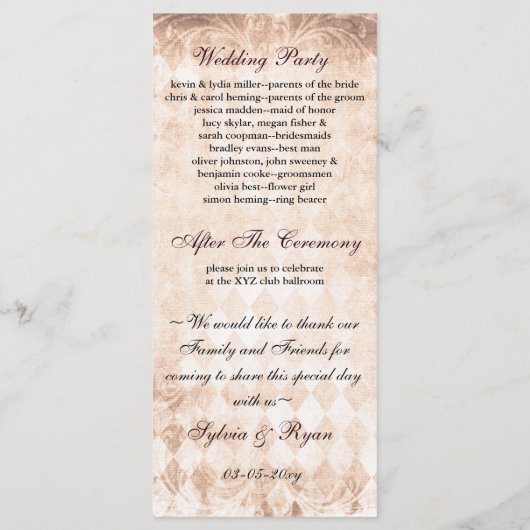 bruin rustiek metselaarpotje Bruiloft programma Programmakaart (Achterkant)