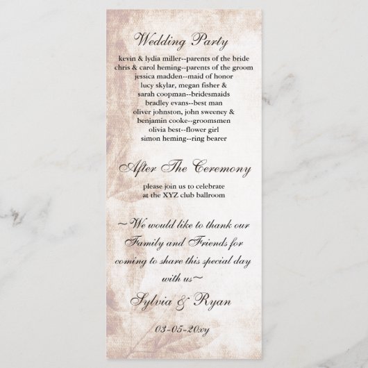 bruin rustiek metselaarpotje Bruiloft programma Programmakaart (Achterkant)