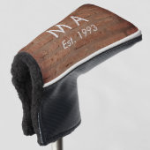 Bruin rustieke baksteen voeg naam letter jaardatum golfheadcover (3/4 voorkant)