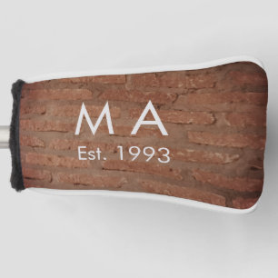 Bruin rustieke baksteen voeg naam letter jaardatum golfheadcover
