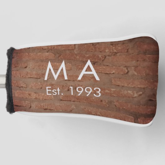 Bruin rustieke baksteen voeg naam letter jaardatum golfheadcover (Voorkant)