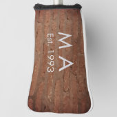 Bruin rustieke baksteen voeg naam letter jaardatum golfheadcover (Draai 90)